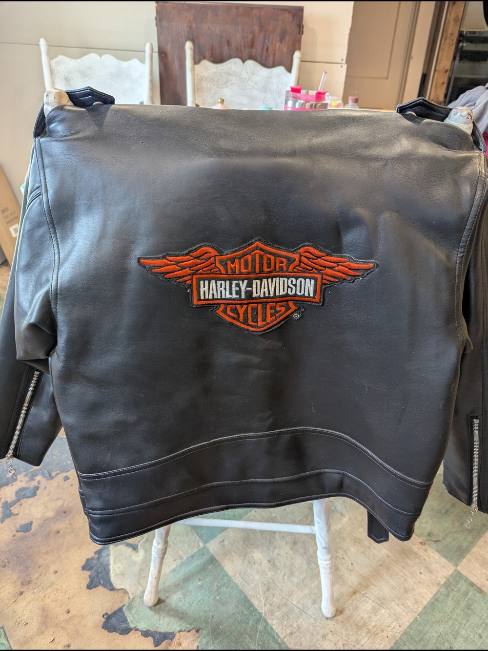Kids Harley-Davidson Black Leather Jacket with Orange Winged Logo